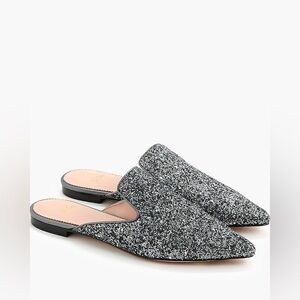 J. Crew Pointed-Toe Slides in Silver Glitter, size 10